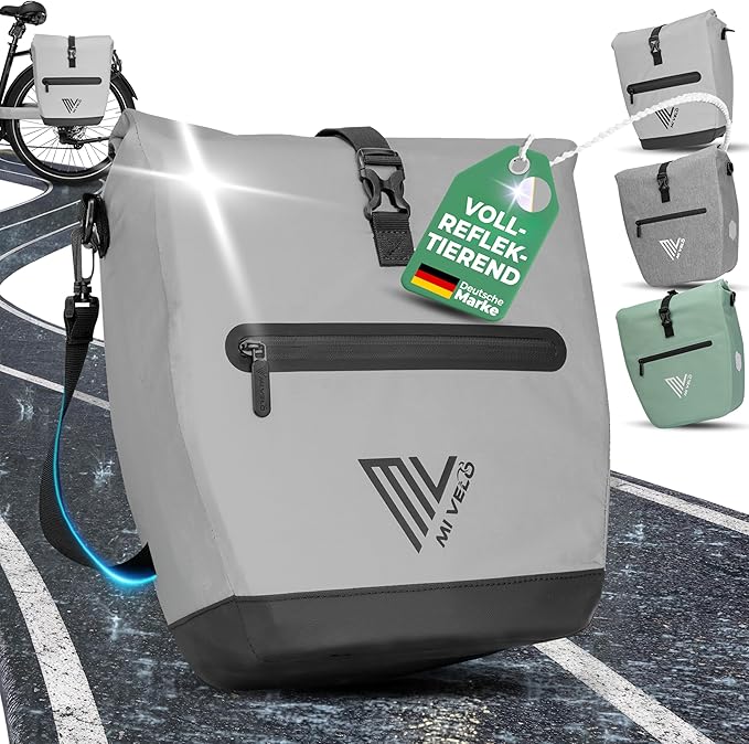 MIVELO Pannier - Imperméable & Incl. Compartiment pour ordinateur portable & Bandoulière - 20 litres - Réfléchissant