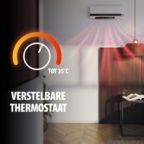 Radiateur céramique Tristar KA-5216 – 2 000 W – Avec télécommande, minuterie et fonction d'oscillation – Montage mural
