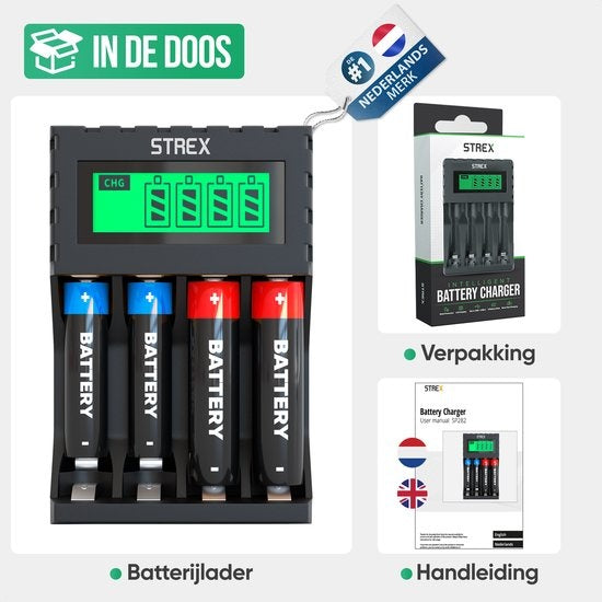 Strex Battery Charger - AA/AAA Batteries - USB Rechargeable - LCD Display - Universal Battery Charger For Rechargeable Batteries