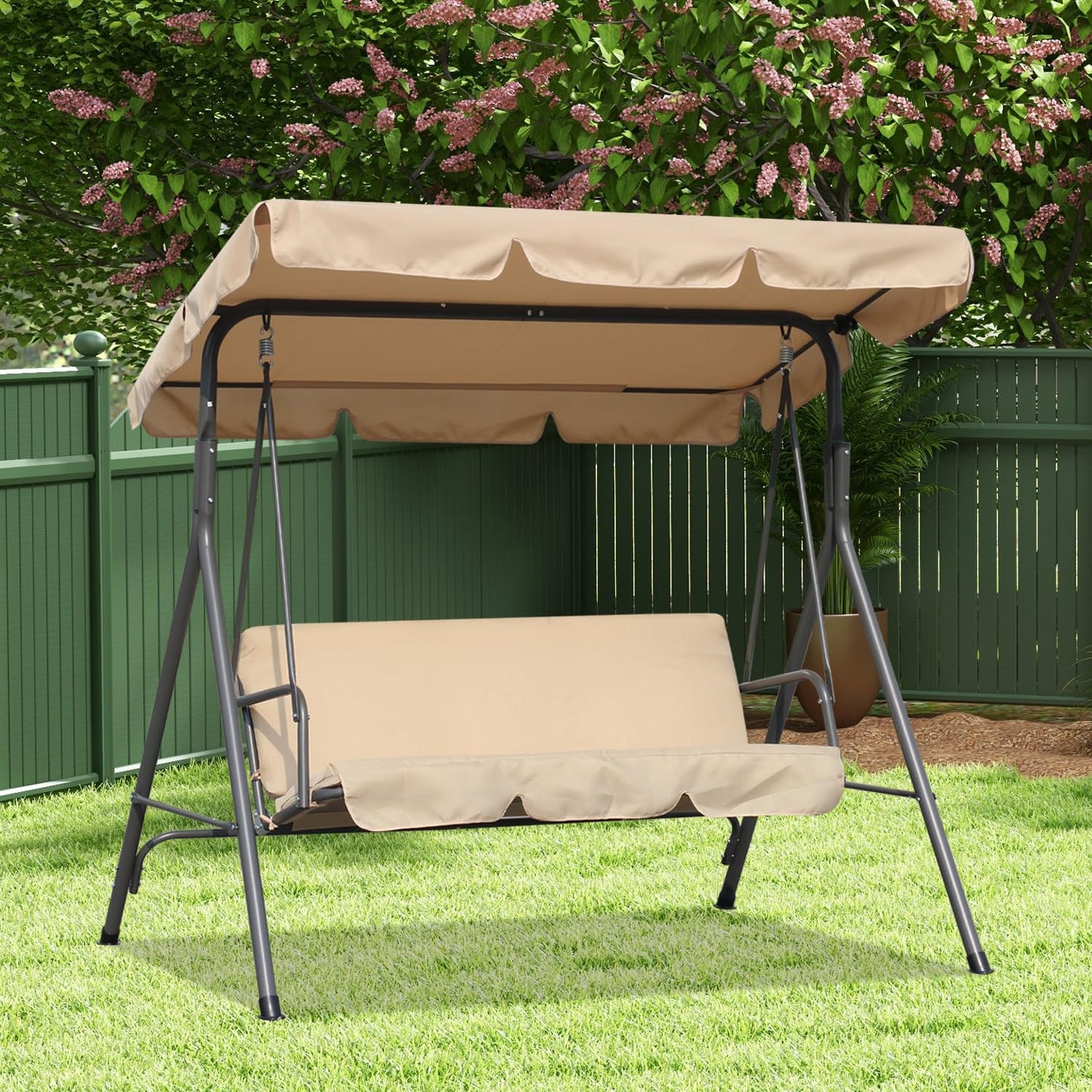 Balançoire de jardin Angel Living Hollywood 3 places avec pare-soleil - beige - env. 170 x 110 x 152 cm