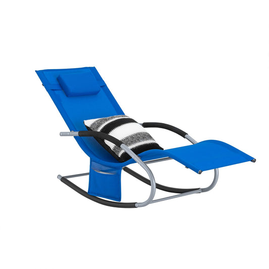 SoBuy Chaise longue OGS28-KB - Avec pieds à bascule et coussin de tête - 150 x 63 x 83 cm - Bleu