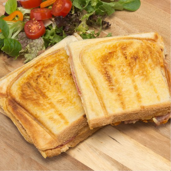 Appareil à sandwichs Bourgini XXL Noir - 800 W - Appareil à croque-monsieur - Gril de table