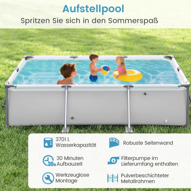 Piscine hors sol Coast avec pompe de filtration – Piscine rectangulaire 300 x 207 x 66 cm – Gris