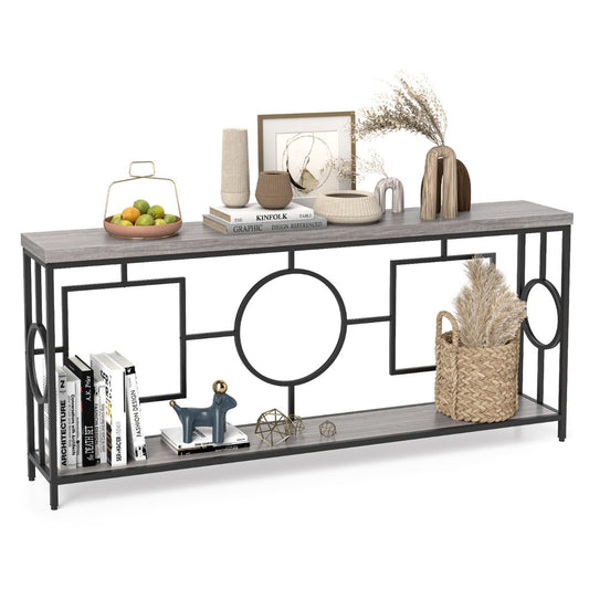 Table console Coast 180x30x80 cm Rustic Brown/Black - 2 niveaux, étroite, structure métallique solide