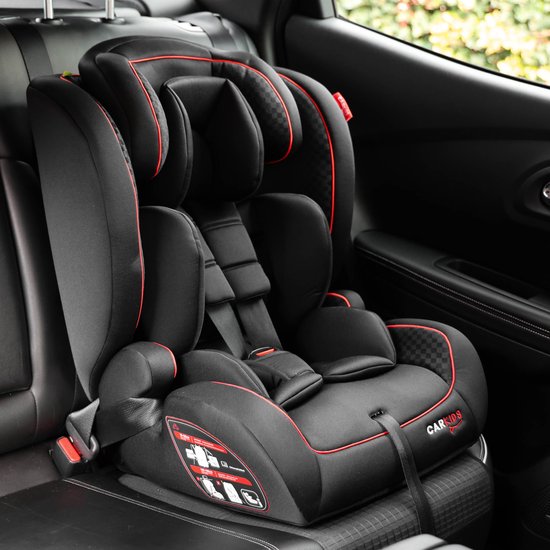Siège auto Carkids I-Size Luca - Conforme à la norme I-Size R-129 - Pour les enfants mesurant entre 76 et 150 cm - Appui-tête réglable - Noir/Rouge