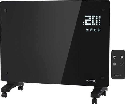 Auronic Electric Heater - Convector Heater with Thermostat and Remote Control - Glass Panel Heater - 1500W Heater - Black