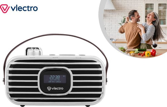Vlectro Retro Radio DAB+ avec Bluetooth - Design compact - 12 heures d'autonomie - Réveil inclus