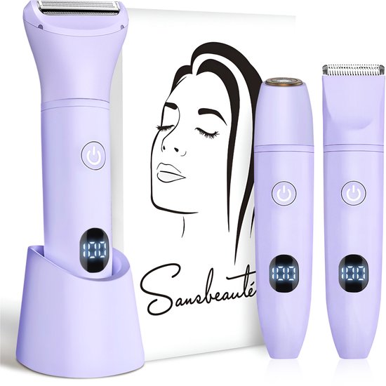 Rasoir 3 en 1 avec écran - Visage - Aisselles - Jambes - Maillot - Sansbeauté® - Rasoir Femme - Epilateur électrique - Epilation visage femme - Tondeuse Femme - Rasoir Bikini - USB Rechargeable