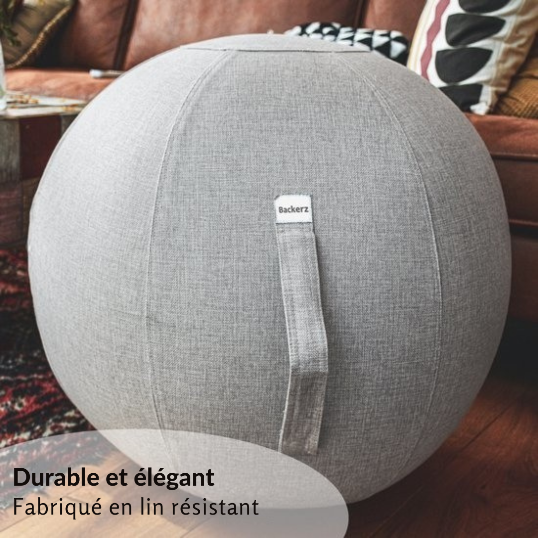 Balle d'assise Backerz® - 75cm - Housse en lin - jusqu’à 110 kg - Gris clair