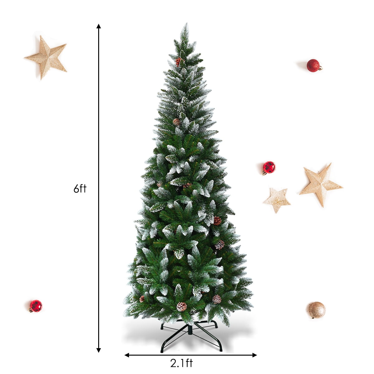 Coast Snowy Slim Artificial Christmas Tree Green/White - 64 x 183 cm - Avec 630 pointes de branches et 29 pommes de pin