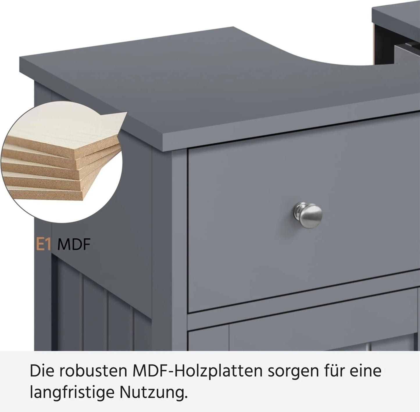 Yaheetech Meuble bas avec tiroir et deux compartiments - équipé d'une découpe pour siphon, d'un revêtement hydrofuge et de ferrures - pour salle de bains de style rustique - Mdf gris foncé et métal - 60 x 30 x 60 cm