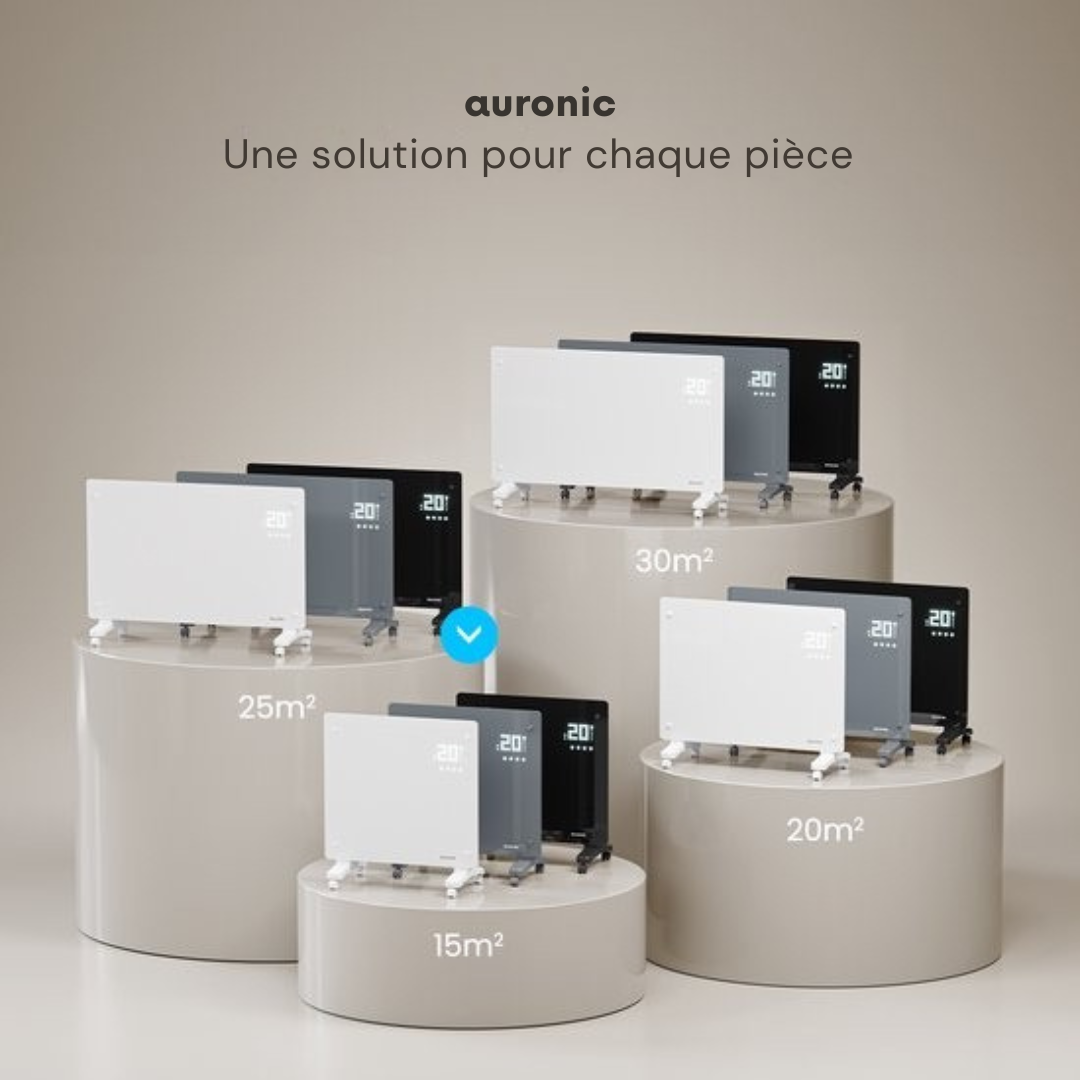 Radiateur électrique Auronic - Radiateur à convection avec thermostat et télécommande - Radiateur à panneau en verre - Radiateur 1000 W - Gris