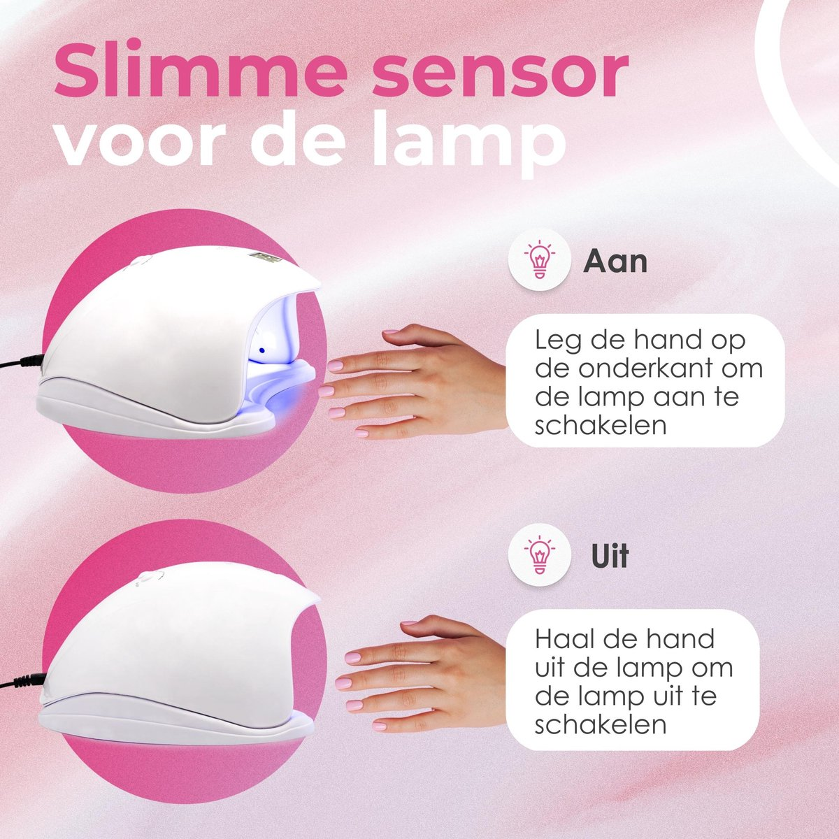 Moods Gellac - Lampe professionnelle pour ongles - Lampe UV pour ongles en gel - Séchoir à ongles - Contrôlable par boutons - Puissante lampe LED - Blanc