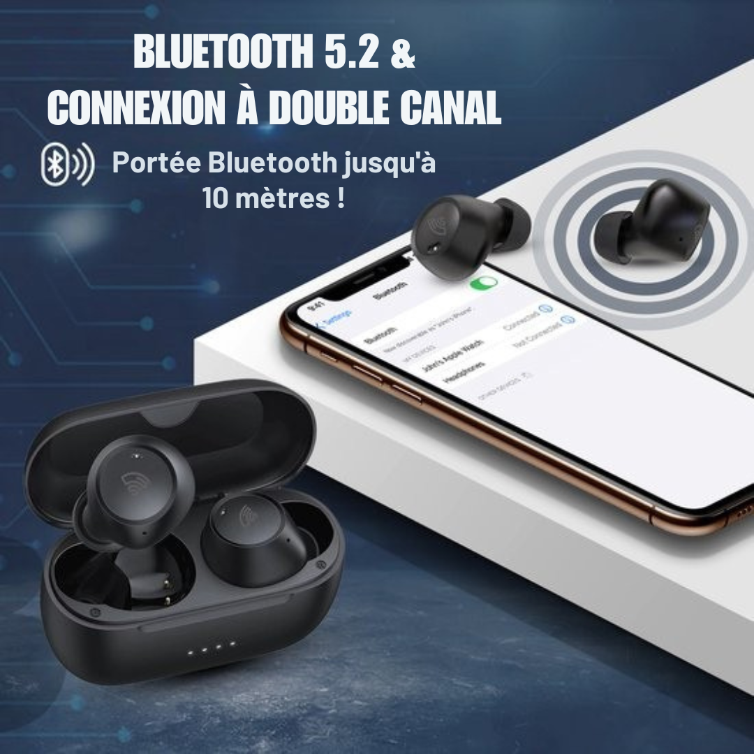 Ecouteurs sans fil - Golden Sound Buds Pro - Ecouteurs Bluetooth - Suppression active du bruit 32dB - Mode ambiant - Autonomie de 40 heures - Convient à tous les smartphones et ordinateurs portables - Noir