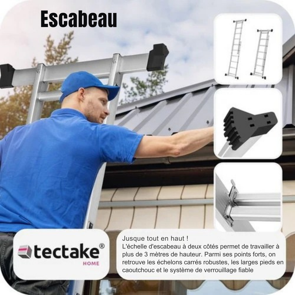 Échelle multifonctionnelle - tectake 401668 – 4 en 1 -Support d'échafaudage - Hauteur de travail 1m
