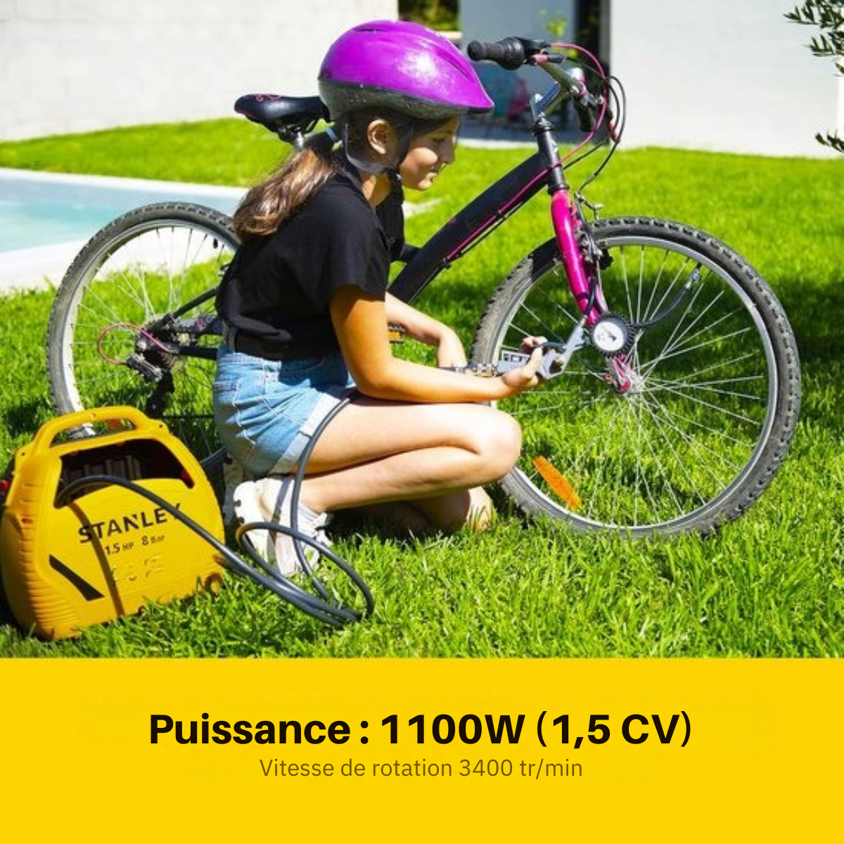 Compresseur à Air 8Bar – Stanley – sans huile avec outils pneumatiques – Kit de compresseur et tuyau d’air inclus - jaune
