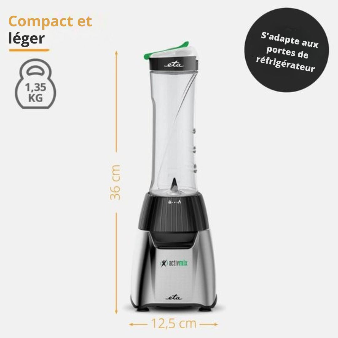 Mixeur ETA avec 3 bouteilles en Tritan - 2 x 0,6 litres et 1 x 0,4 litres - Fonction Pulse - 19 000 tr/min - 350W - Argent