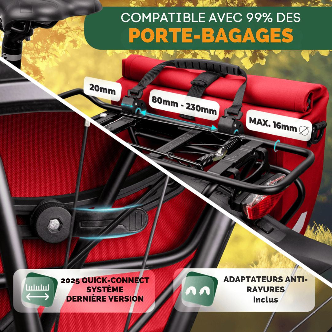 Sacoche pour vélo MIVELO- Imperméable et avec bandoulière - 20 litres - 50 x 31 x 14 cm - Rouge