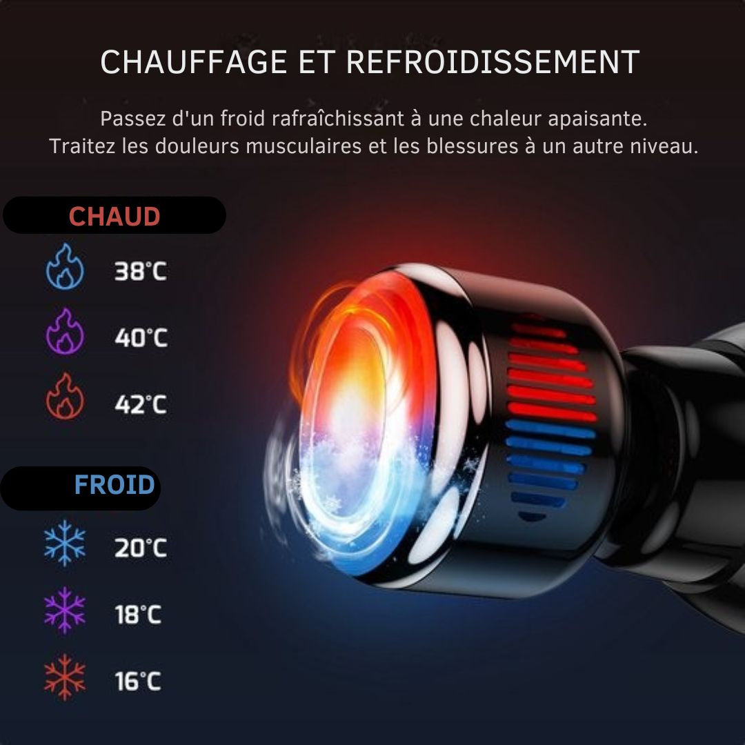 Pistolet de massage chaud et froid FITAGE - 8 accessoires - 20 positions - Noir