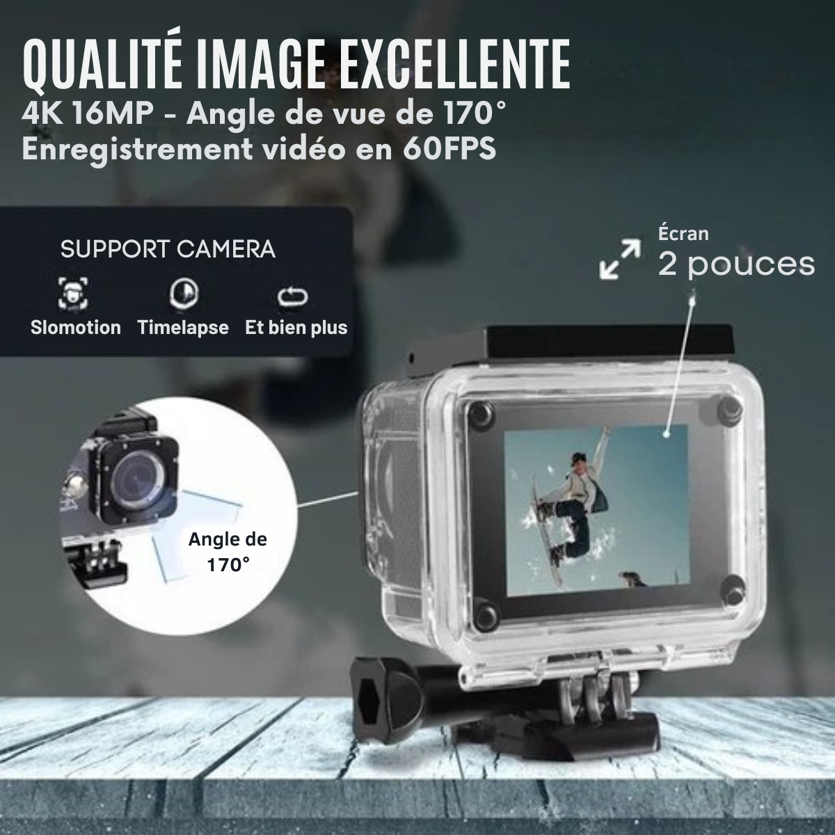 Caméra d'Action 4K 16MP – Strex - 60FPS / Étanche 30M / WiFi – Avec Accessoires – Caméra Sport & Sous-Marine