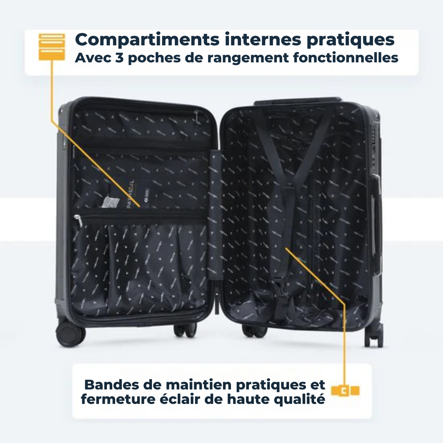 Valise cabine - Pathsail - 40 L - ABS - Légère avec trolley - cadenas TSA - roues Spinner et poche avant - Noir