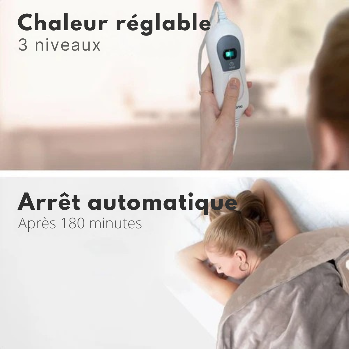 Couverture chauffante électrique - Auronic - 1 personne - 3 niveaux de chaleur - avec minuterie - 160 x 120cm - Beige