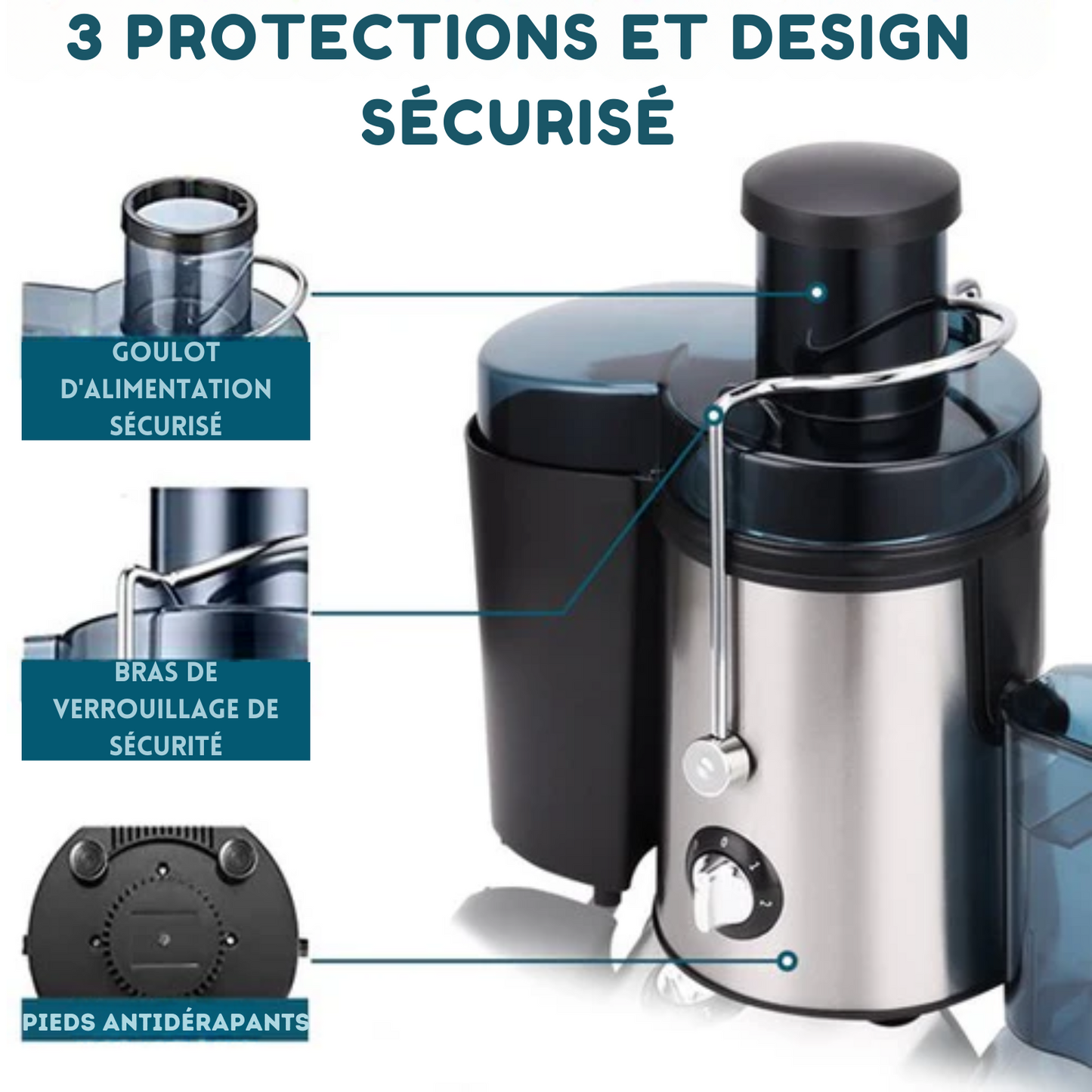 Extracteur de jus rapide - Fuegobird L811 - acier inoxydable - Fruits et Légumes - 400watt - Noir