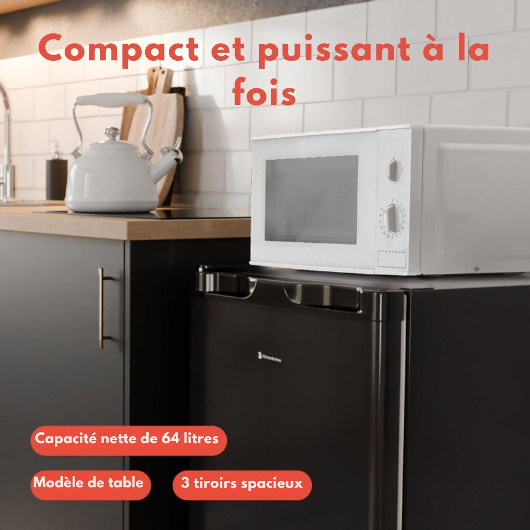 Congélateur KitchenBrothers - 64L - Compact - 3 tiroirs de congélation - Noir