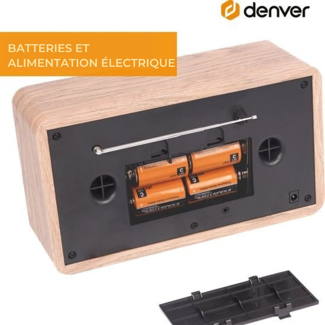 Radio Rétro - Denver - Vintage - Bluetooth - DAB+/ FM -Luminosité réglable – Fonctionne sur piles et secteur – DAB18LW - Bois
