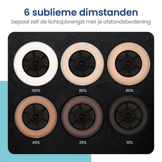Gologi Ventilateur de plafond avec éclairage - Ø60 cm - LED RGBW - 6 niveaux - Lampe de plafond de chambre - Lampe de plafond avec ventilateur - Avec télécommande et application - Noir