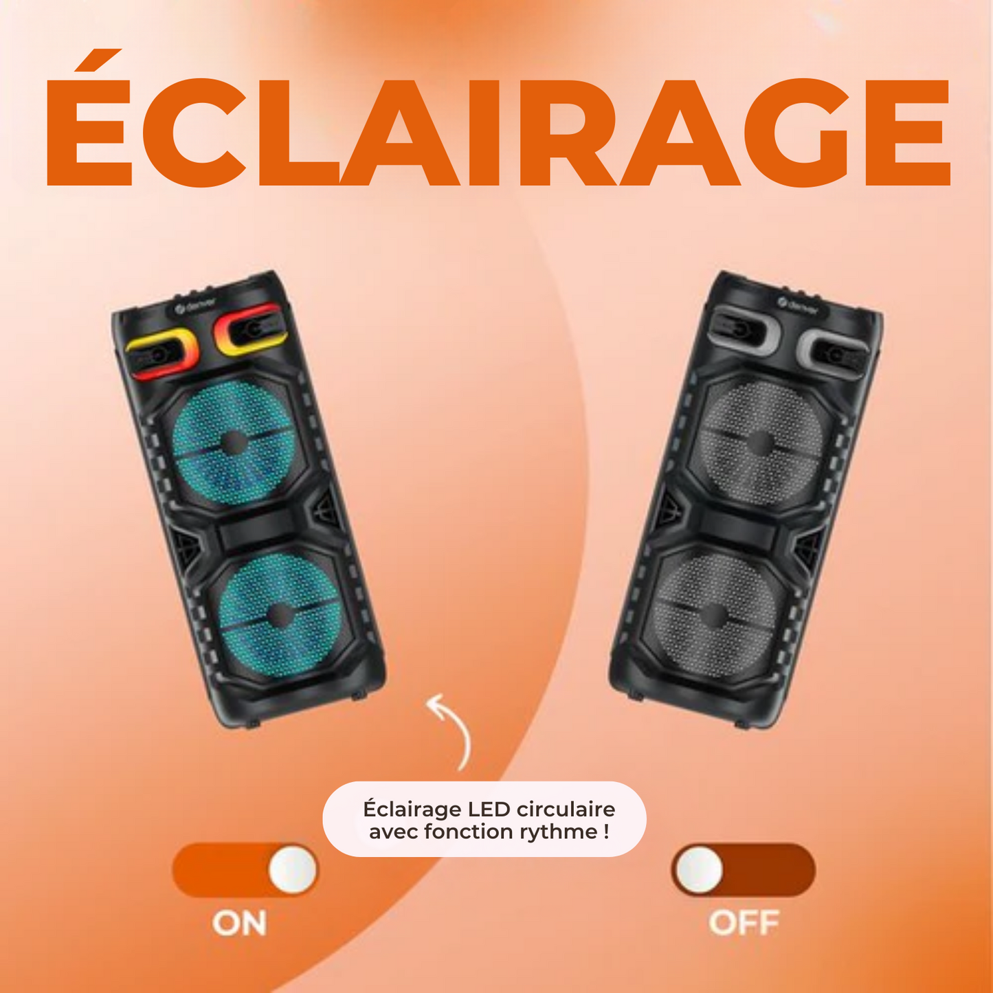 Enceinte Bluetooth - Denver – Lumières disco – Enceinte de fête – Télécommande incluse – Connexion microphone – Micro SD / USB / AUX – BPS355