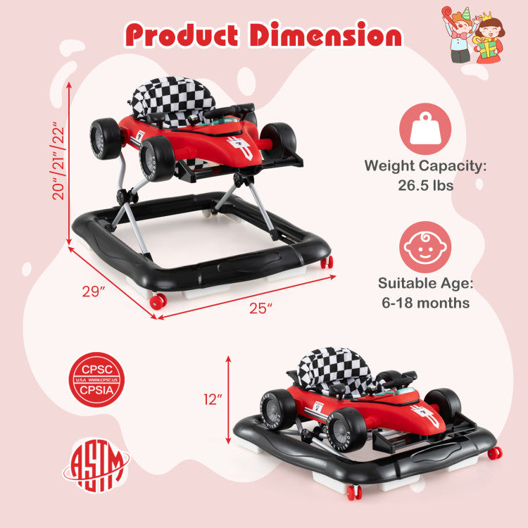 Coureur de côte pour bébés - Hauteur réglable - Avec musique - Max. 12 kg - Rouge