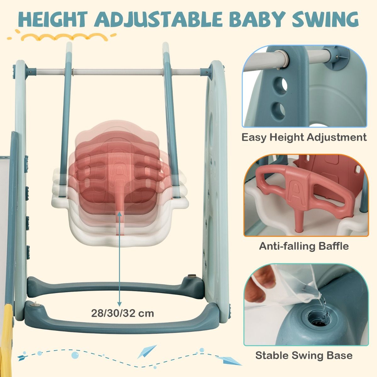 Toboggan et balançoire 4-en-1 pour enfants Coast avec anneau de basket - Multicolore - 198 x 149 x 96 cm