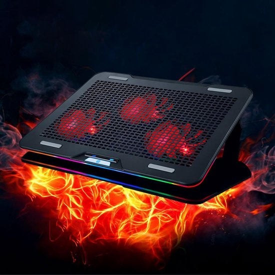 Fuegobird Laptop Cooler - Support et refroidisseur pour ordinateur portable - 3 ventilateurs - Réglable - RGB - Max 17 pouces - Noir