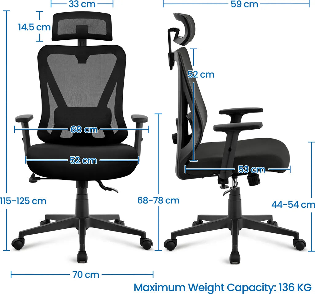 Yaheetech Ergonomic Office Chair - Mesh - Adjustable - With Headrest - Armrests - Black