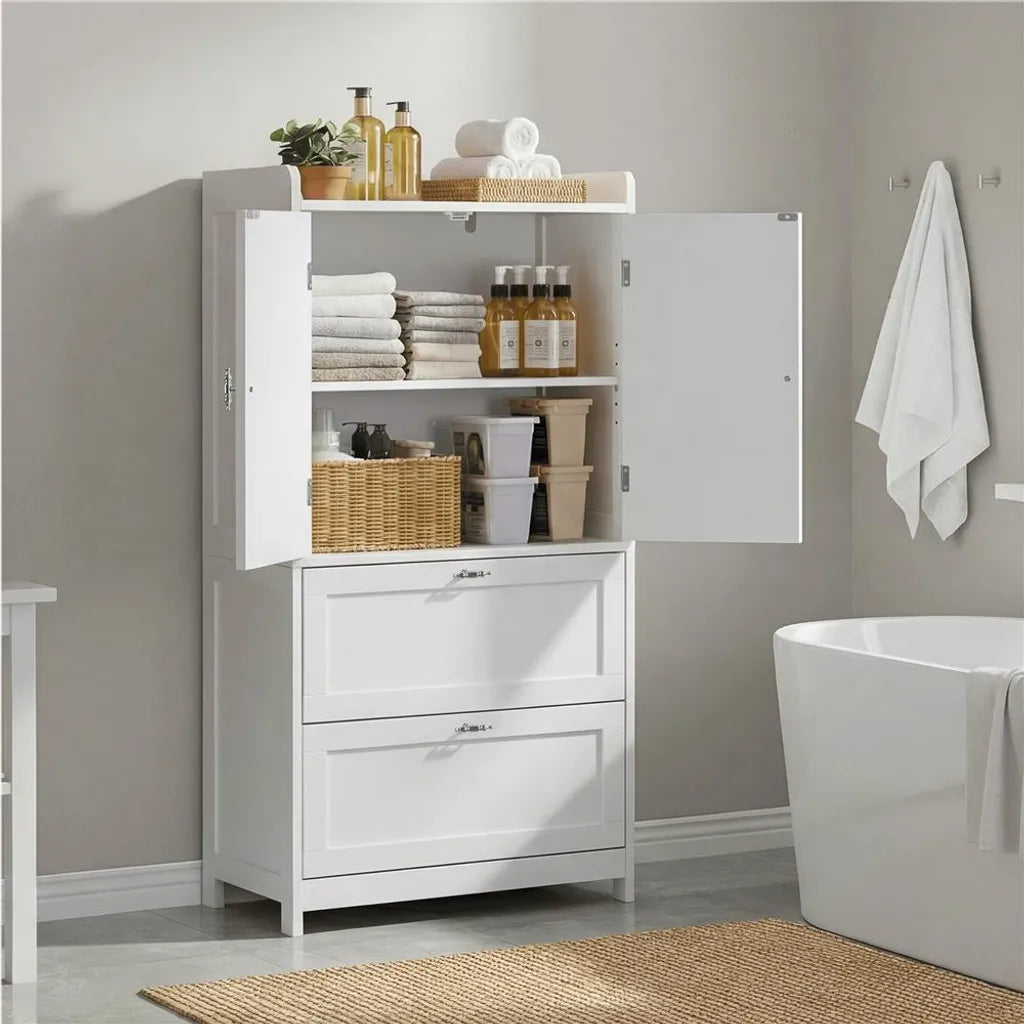 Meuble de salle de bains Yaheetech à 2 portes et 2 tiroirs, 60 x 30 x 115 cm, blanc
