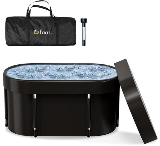 Bain de glace XL - 420L - Bain de siège pliable - avec couvercle - Bain de glace - avec accessoires - noir - de Faas