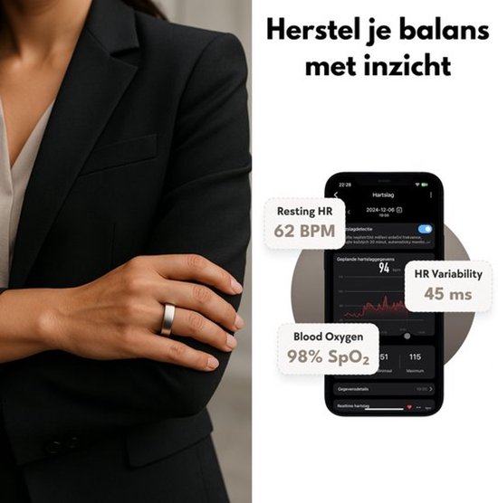 Bague connectée Focus® S1 - Or rose - Taille 9 - Fréquence cardiaque - Cycle menstruel - Suivi du sommeil - Bague connectée - Performances sportives - Podomètre - Étanche IP68 - Mesure de l'O₂ - Femmes - Hommes - Appareils portables - Boîtier de recharge