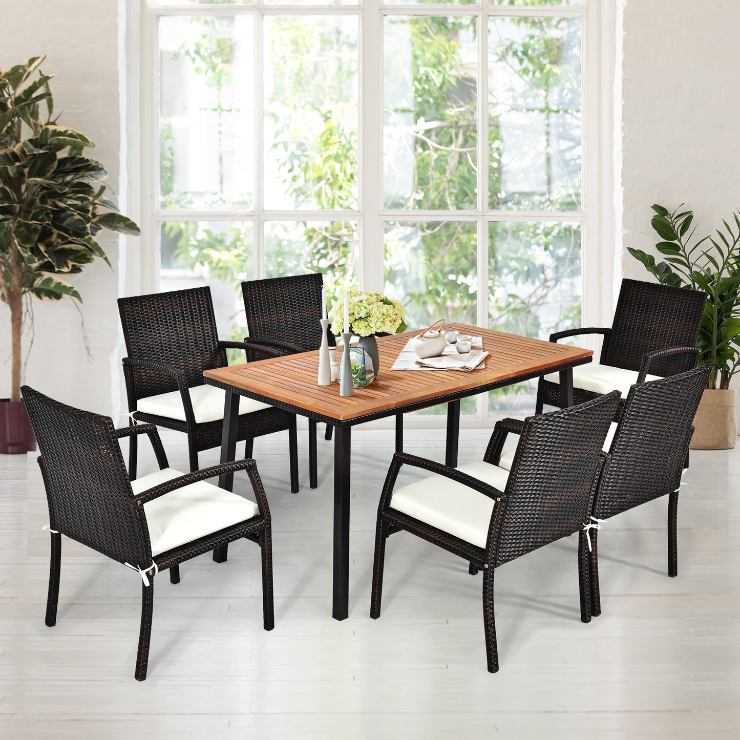 Coast Garden table table de salle à manger avec trou en surplomb table en bois table de patio en bois d'acacia 140 x 75 x 76 cm naturel