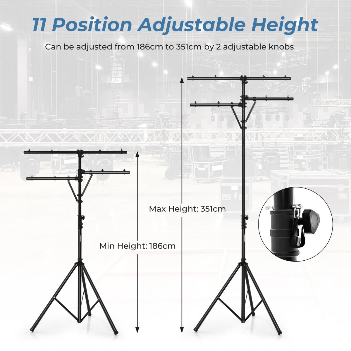 Support d'éclairage LED Coast avec hauteur réglable - 186 à 351 cm