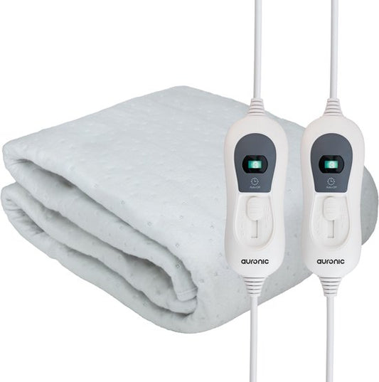 Couverture électrique Auronic XL - 190x160 cm - 2 personnes - drap-housse avec sangles élastiques - Couverture chauffante - Blanc