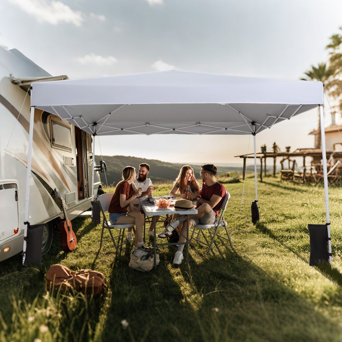 Pavillon de jardin éphémère Coast - hauteur réglable - tente de réception pliable - blanc 290 x 290 cm