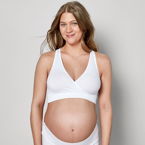 Soutien-gorge de nuit Medela Keep Cool - Soutien-gorge de nuit sans coutures - Soutien-gorge de grossesse - Soutien-gorge d'allaitement avec 2 zones respirantes - Tissu Soft Touch - Blanc - Taille S