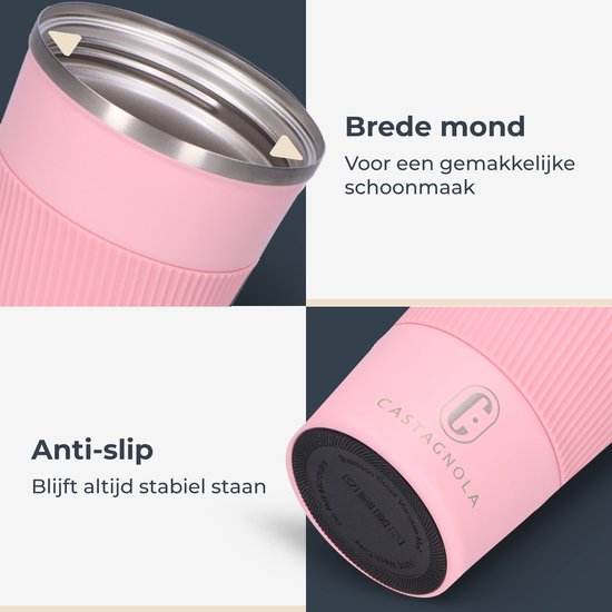 Castagnola Thermos Cup - Coffee Mug To Go - Travel Mug for Coffee and Tea - Tea Mug - 380 ML - stainless steel - Pink