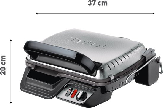 Gril de table Tefal Ultra Compact 600 Comfort GC3060 - Mode barbecue - Température réglable - Plaques antiadhésives amovibles - Bac de récupération des graisses - Rangement vertical - 2 000 W - Acier inoxydable