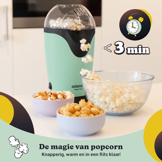 JAP Appliances Happy Pops - Machine à pop-corn rétro (2-3 personnes) 1200W - Cuillère à mesurer et à faire fondre le beurre incluse - Prêt en 3 minutes - Sans huile - Vert