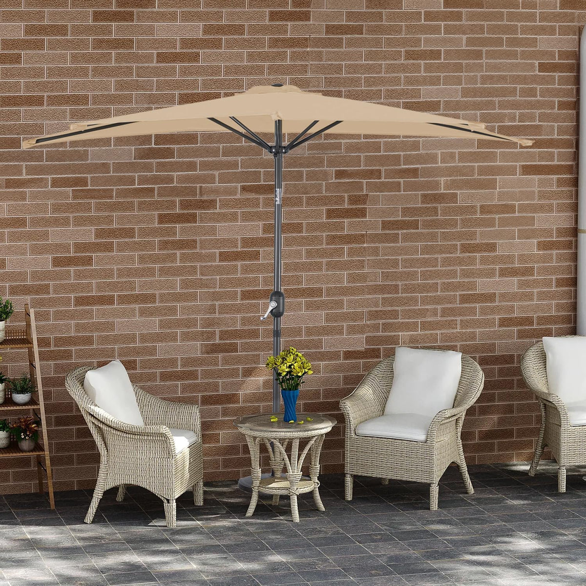 Angel Living Parasol de balcon - Semi-circulaire - 265 x 132 cm - Beige