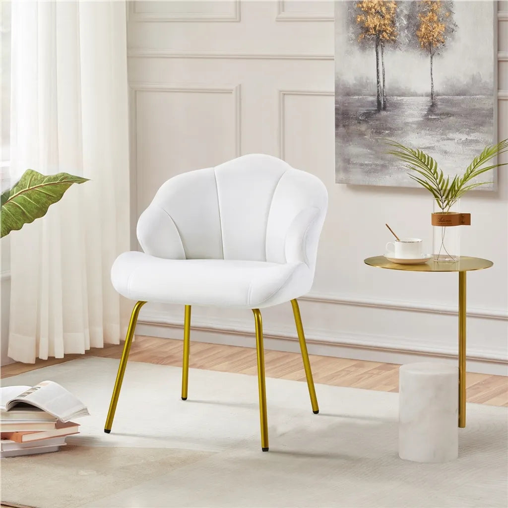 Chaise de salle à manger Yaheetech 56 x 57 x 78 cm - Blanche - Chaise rembourrée en forme de coquillage avec pieds en métal