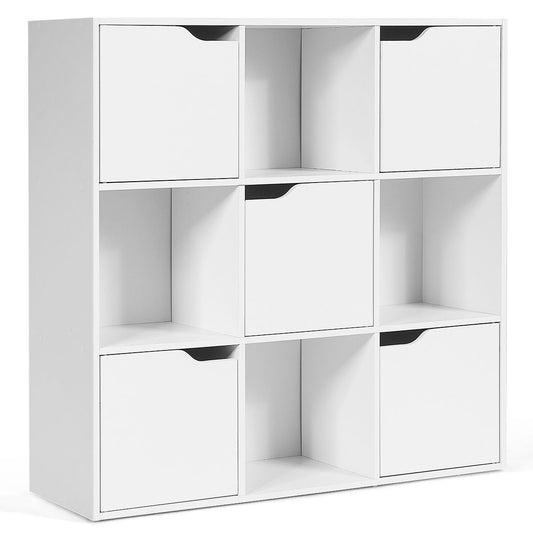 Coast Etagère de rangement à 9 compartiments avec portes - Bois - 90 x 29 x 90 cm - Blanc