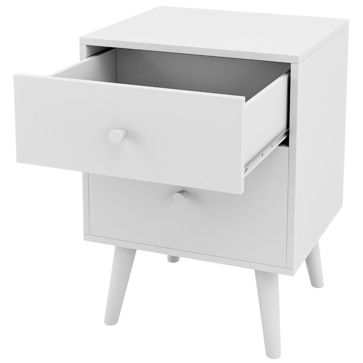 Coast Table de chevet 2 tiroirs 45x40x62 cm - Commode en bois blanc avec pieds en bois massif d'hévéa